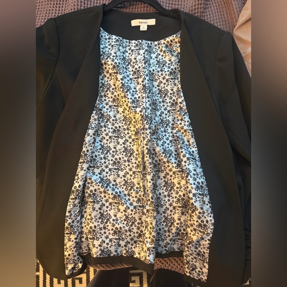 Kensie Black Teagan Collarless Blazer, Open-Front, Ruch Sleeve w/Floral Lining - Picture 4 of 6